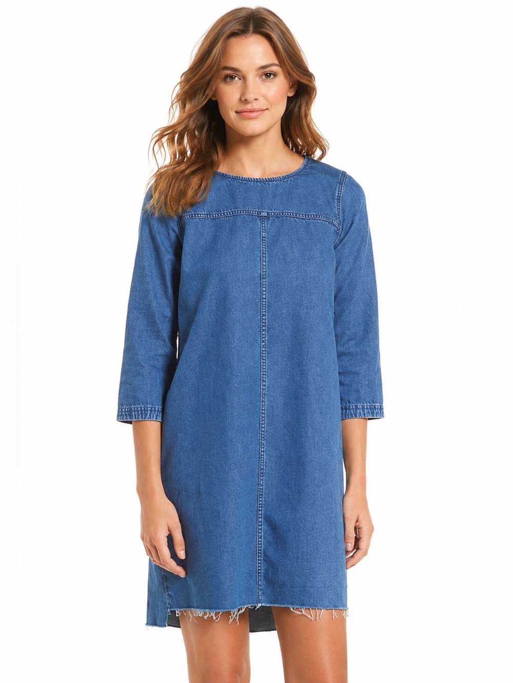 Madewell Denim Step Hem Shift Dress Small Blue Raw Frayed Hem Y2K 90s Chambray